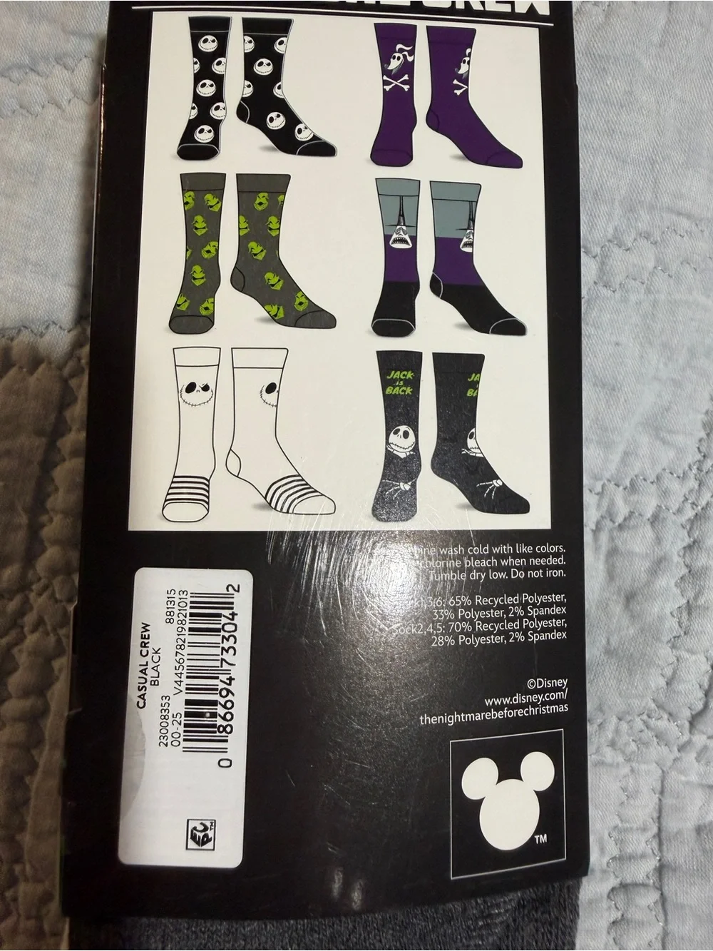 The Nightmare Before Christmas Jack Skellington Casual Crew Socks - Black